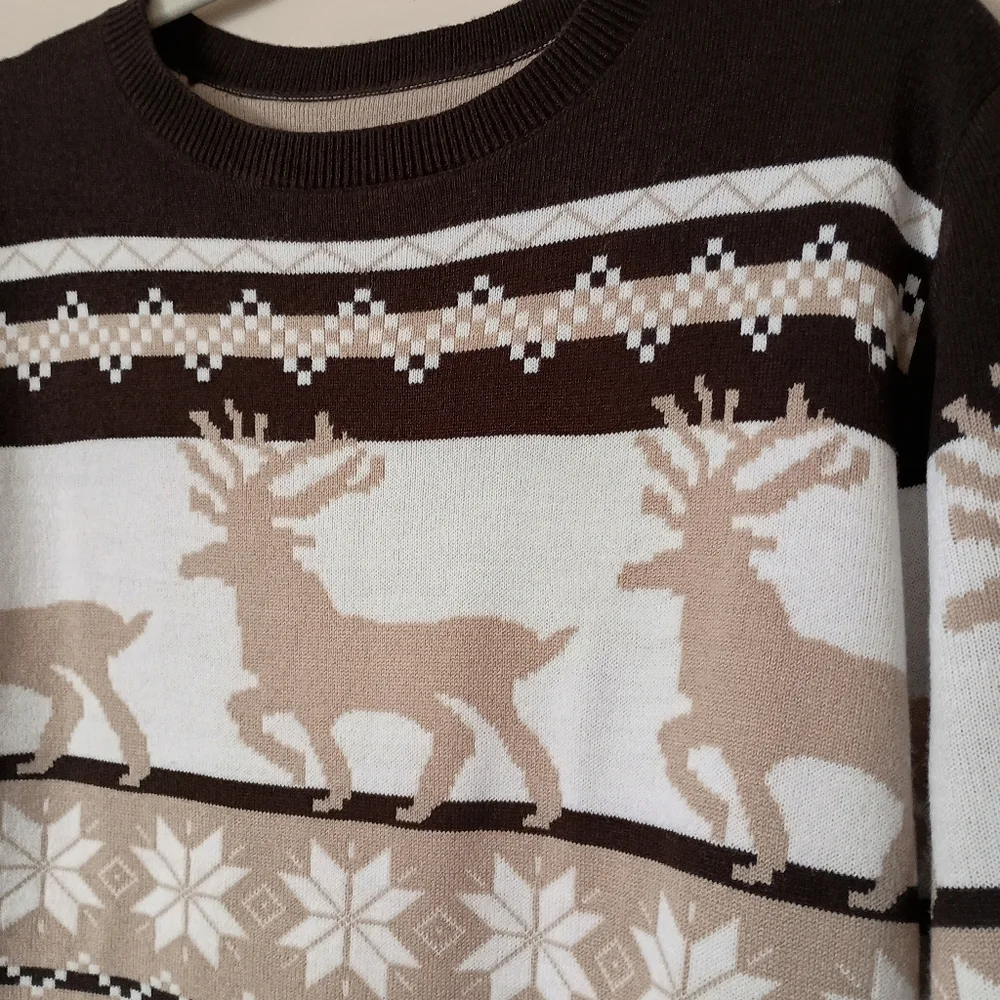 Unbranded‎ Deer Print Fairisle Nordic Cabin Prairie Preppy Winter Sweater Medium